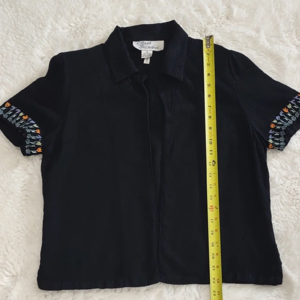 Sarah Elizabeth Black Short Sleeve Shirt with Embroidered Sleeves - Picture 13 of 17